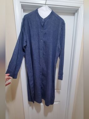 Eileen Fisher Denim Blue Button-Front Shirt Dress